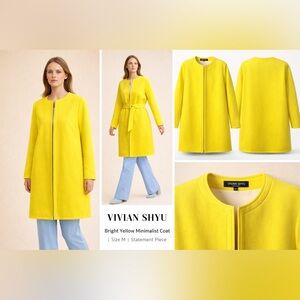 VIVIAN SHYU Made In Italy Bright Yellow Scuba Knit Minimalist Coat
